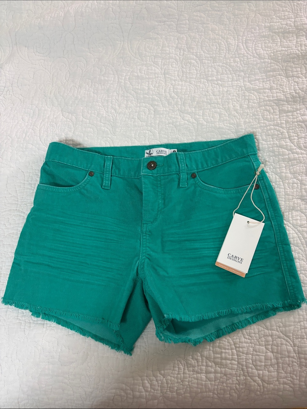 Carve Designs Teal Frayed Hem High-Rise Corduroy Shorts